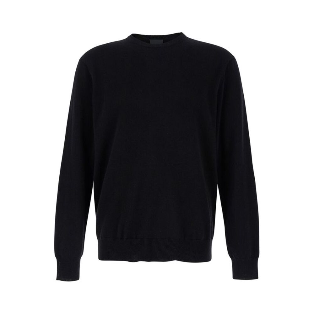 Plain Men Black Crewneck Long Sleeve Sweater In Cashmere Man